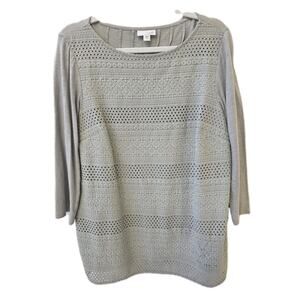 J. Jill Women's Small Embroidered Top 3 Quarter Sleeve Cotton Pleated Back AS IS